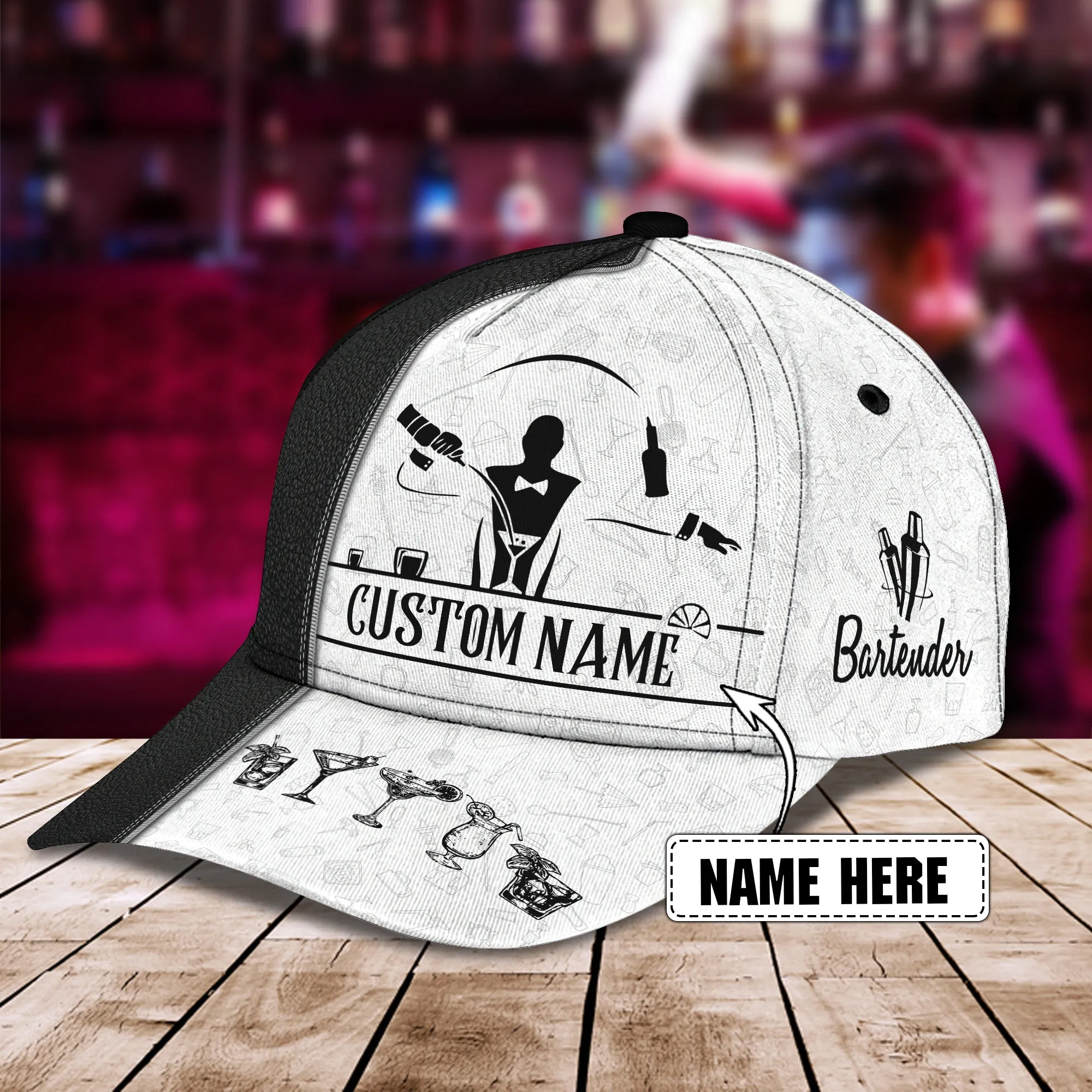 3D Classic Cap Bartender Personalized Name Cap Namashops