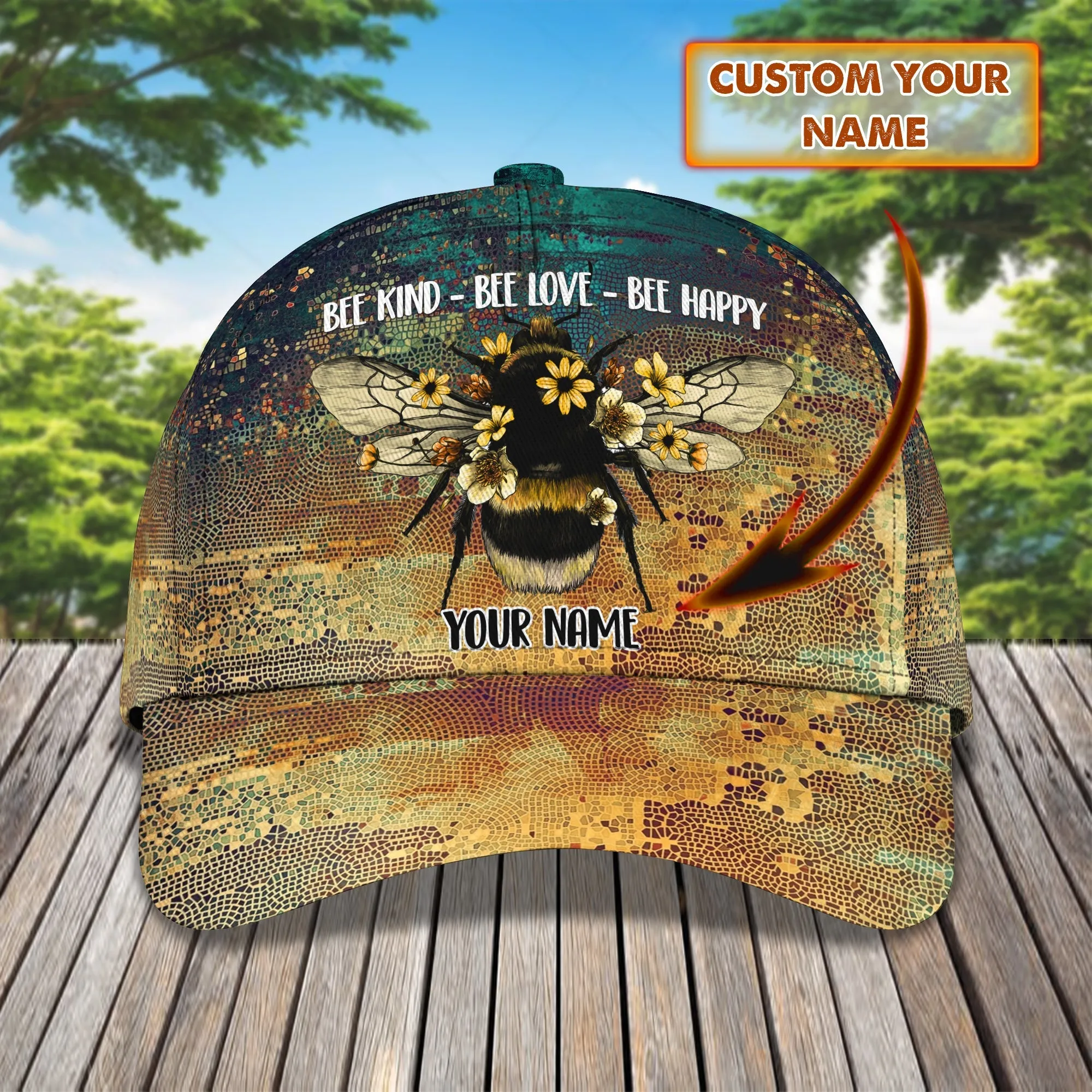 3D Classic Cap Bee Kind Bee Love Bee Happy Personalized Name Cap