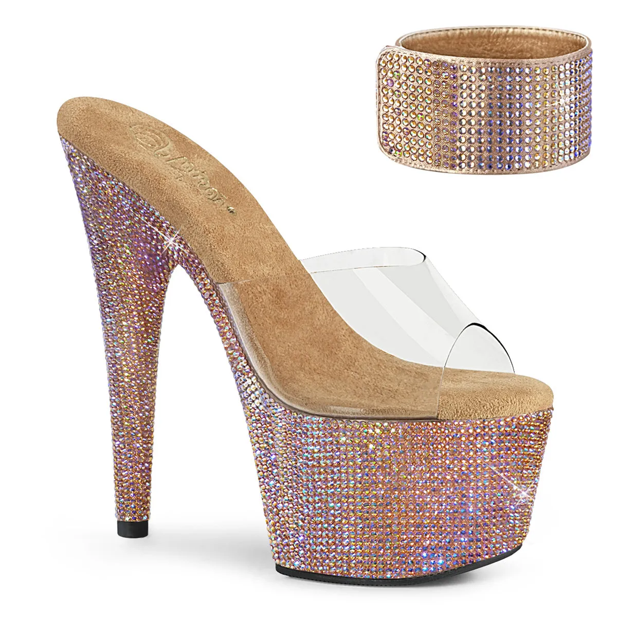 7" Rhinestoned Heels with Ankle Cuff