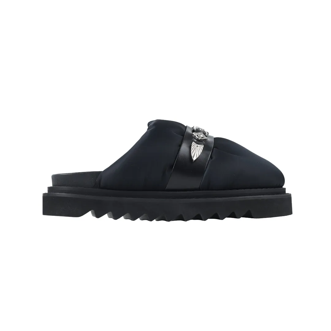 AJ1292 Panelled Leather Slides Black Nylon