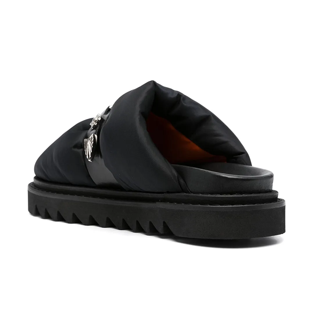 AJ1292 Panelled Leather Slides Black Nylon