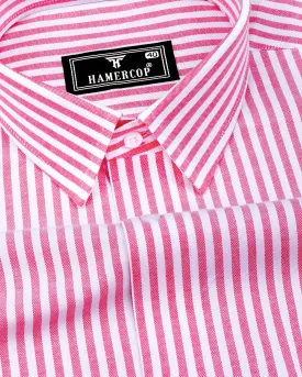 Alfa Pink With White Bengal Stripe Oxford Cotton Shirt