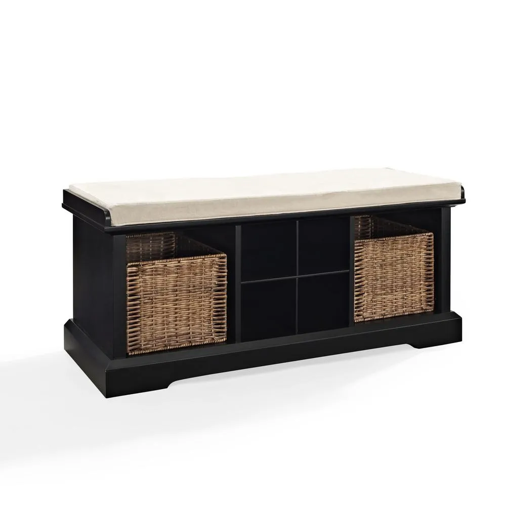 Brennan Storage Upholstered Bench Black/Tan - Bench, 2 Wicker Basekets