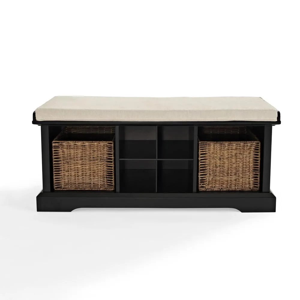 Brennan Storage Upholstered Bench Black/Tan - Bench, 2 Wicker Basekets
