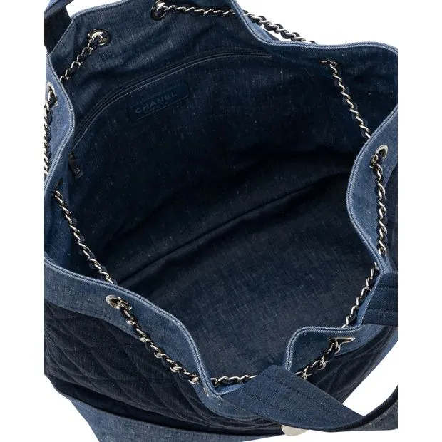 Chanel Denim Drawstring Tote Bag