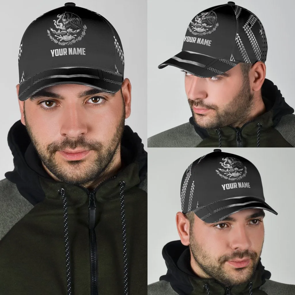 Custom Name Black Mexico Classic Cap Hat, Unisex Black Mexican Hat Cap