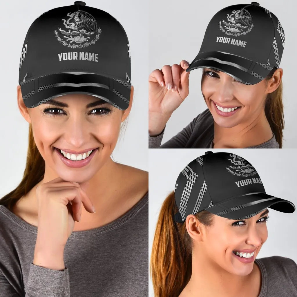 Custom Name Black Mexico Classic Cap Hat, Unisex Black Mexican Hat Cap