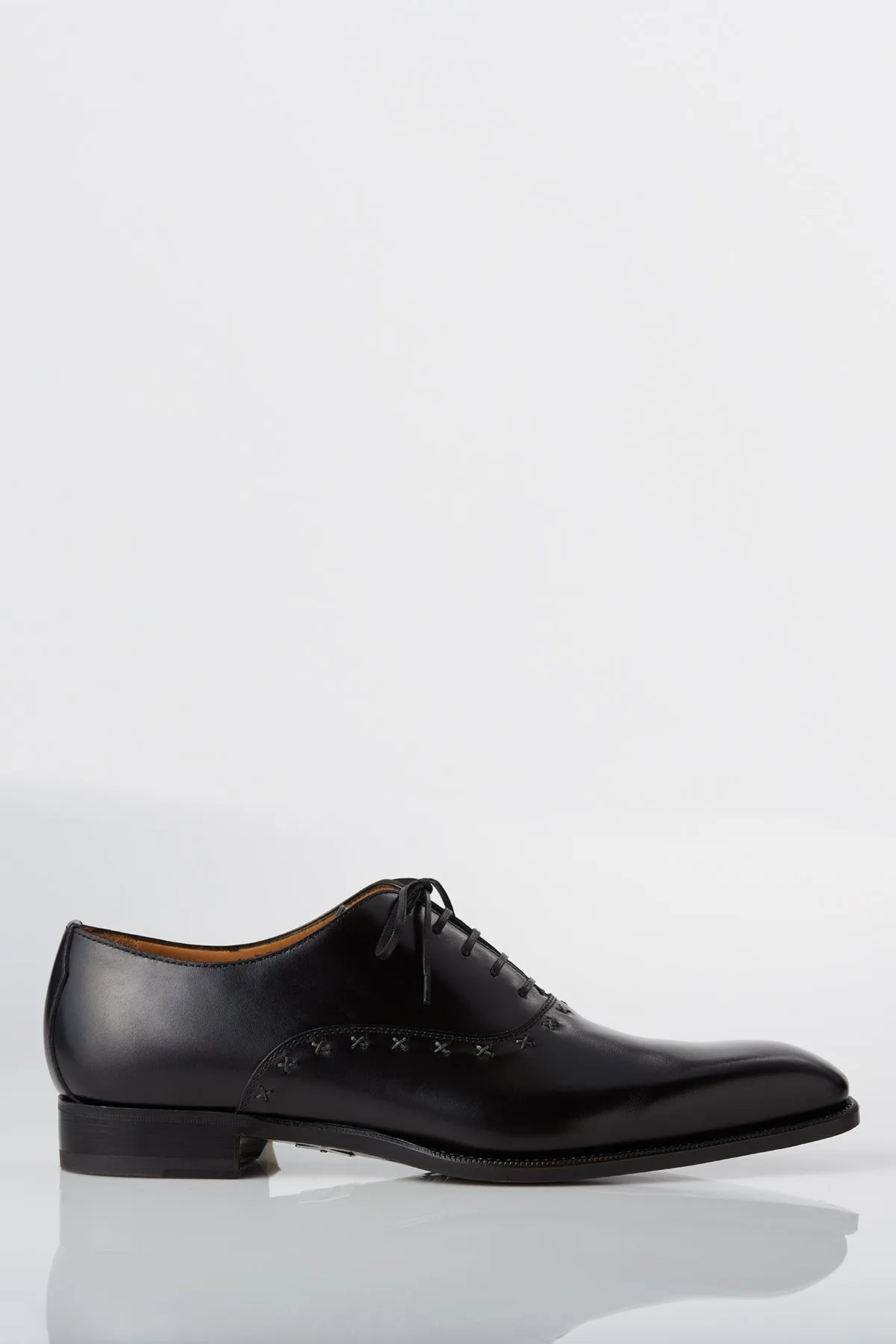 David August Leather Lace Up Cross Stitched Oxfords in Black