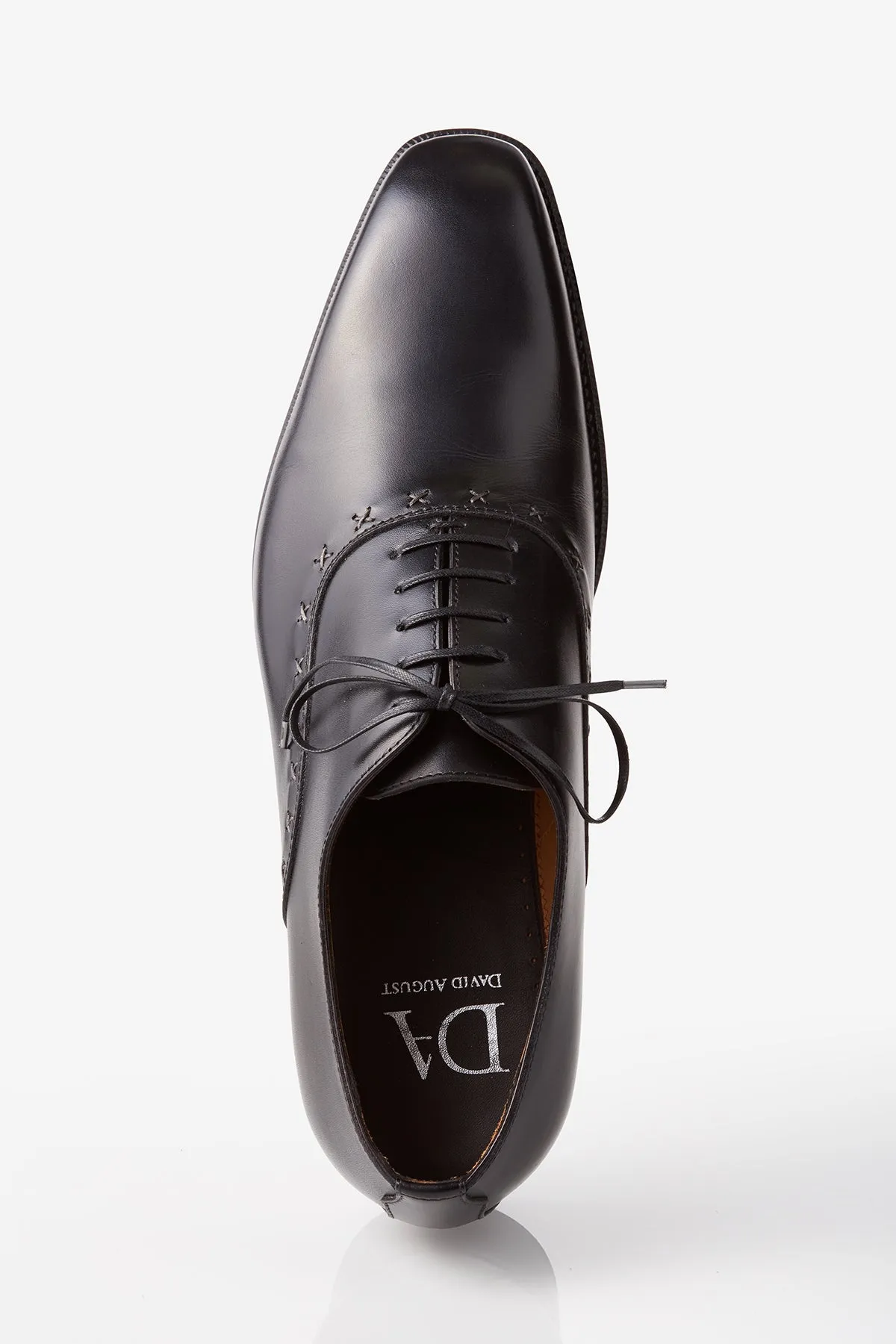 David August Leather Lace Up Cross Stitched Oxfords in Black