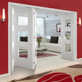 Four Folding Doors & Frame Kit - Amsterdam 3 Panel 3 1 - Clear Glass - White Primed
