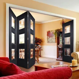 Four Folding Doors & Frame Kit - Amsterdam Black Primed 3 1 - Clear Glass - Unfinished