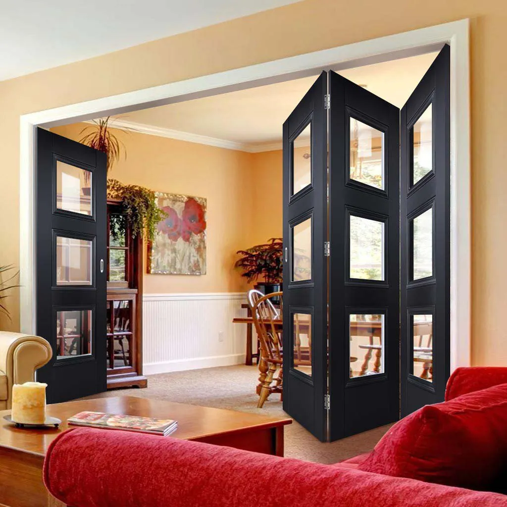 Four Folding Doors & Frame Kit - Amsterdam Black Primed 3 1 - Clear Glass - Unfinished