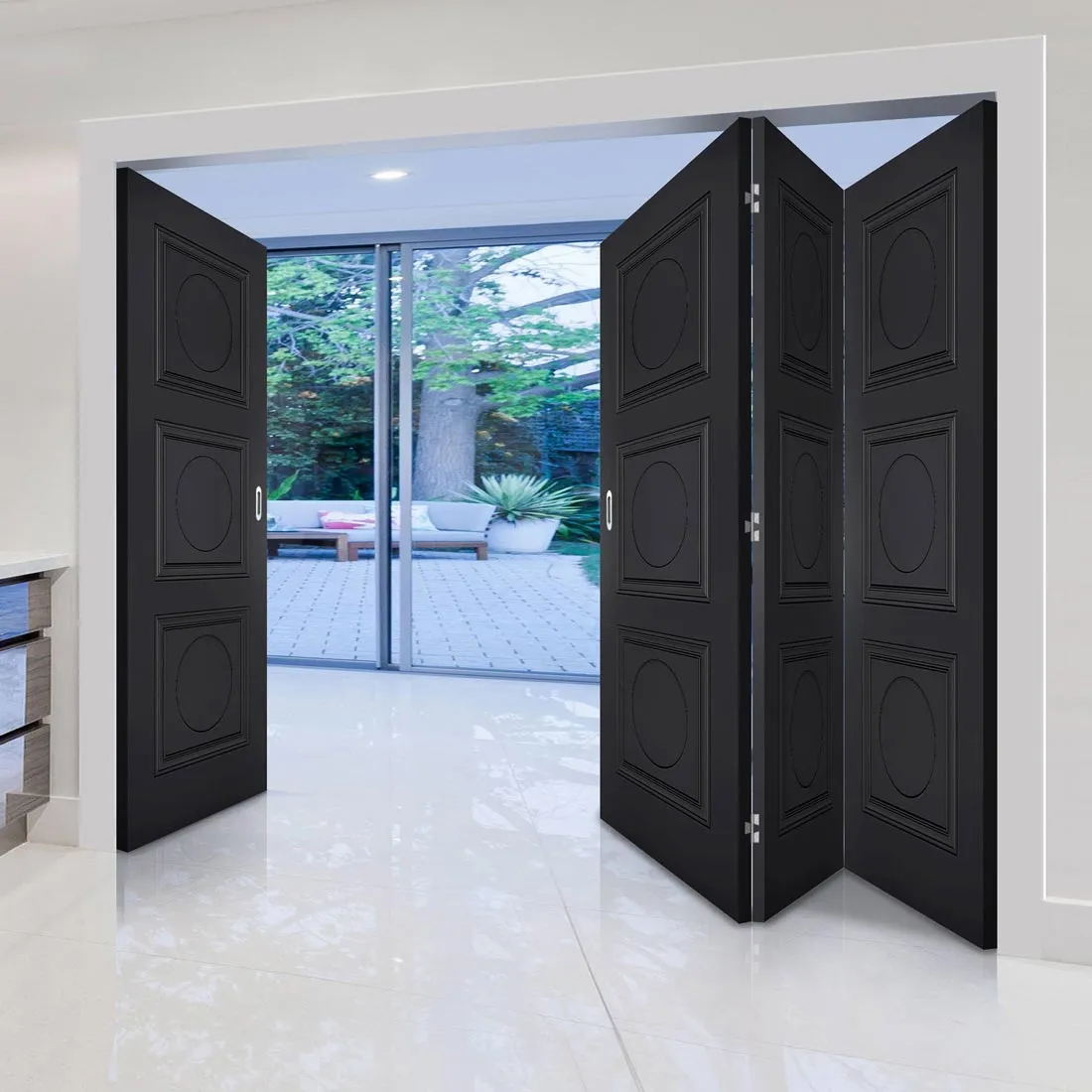 Four Folding Doors & Frame Kit - Antwerp 3 Panel 3 1 - Black Primed