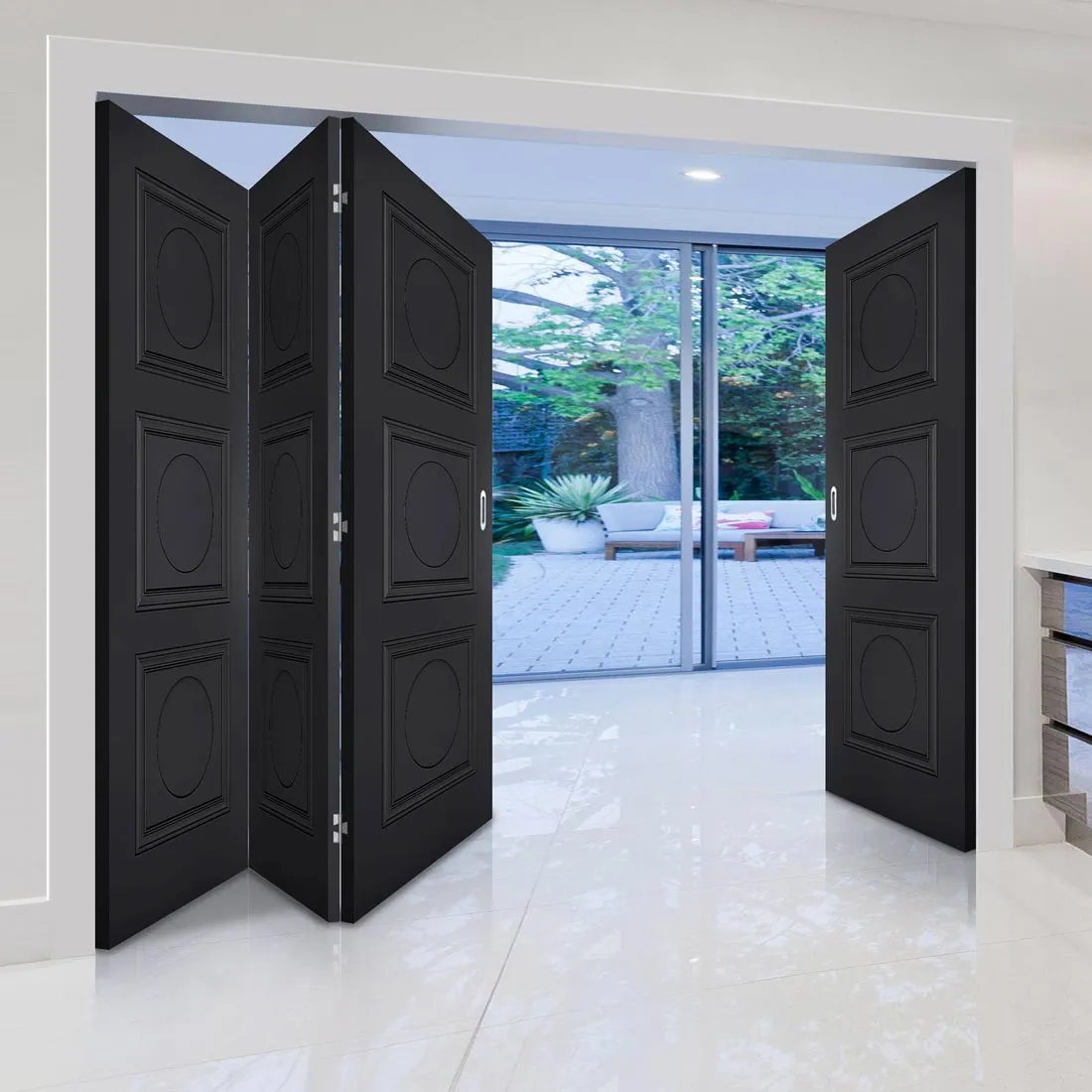 Four Folding Doors & Frame Kit - Antwerp 3 Panel 3 1 - Black Primed