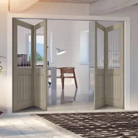 Four Folding Doors & Frame Kit - Belize Light Grey 2 2  - Clear Glass Frosted Lines - Prefinished
