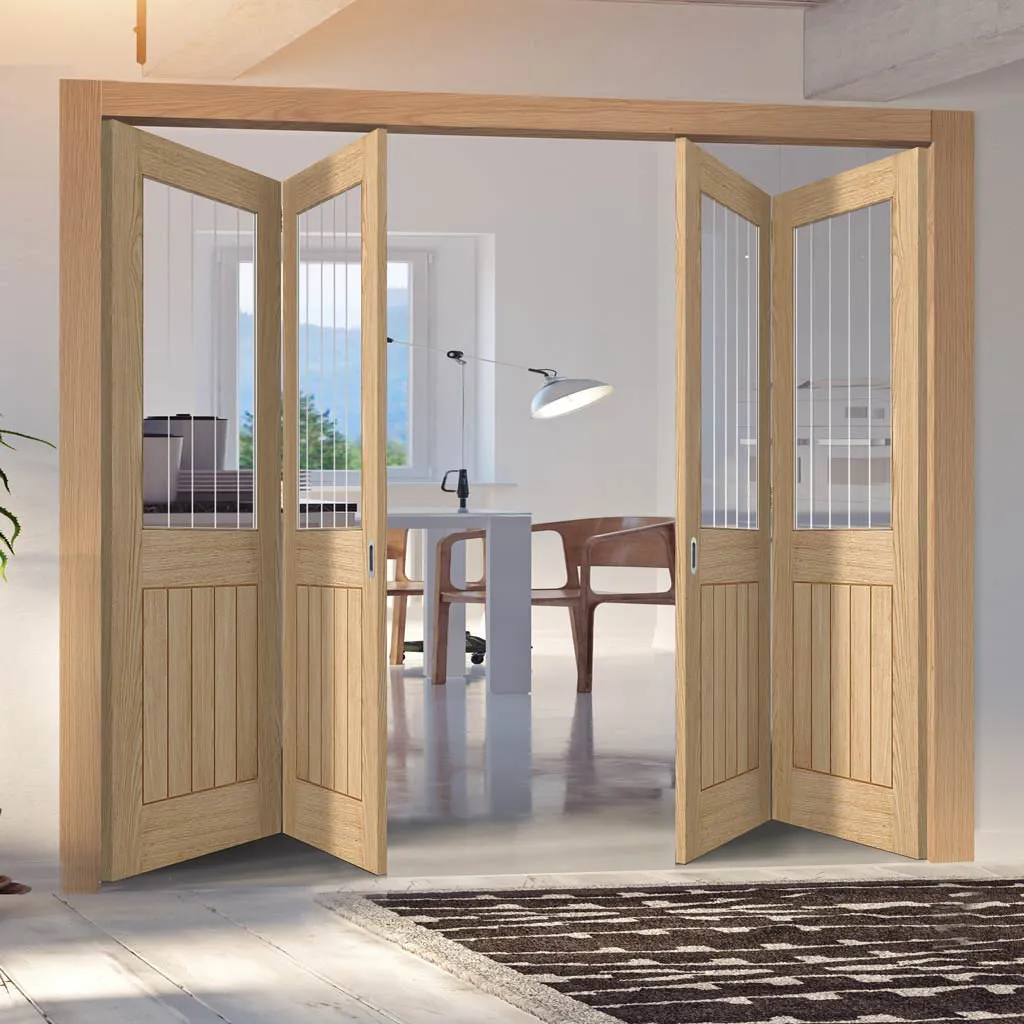 Four Folding Doors & Frame Kit - Belize Oak 2 2 - Silkscreen Etched Glass - Prefinished