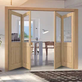 Four Folding Doors & Frame Kit - Belize Oak 2 2 - Silkscreen Etched Glass - Prefinished