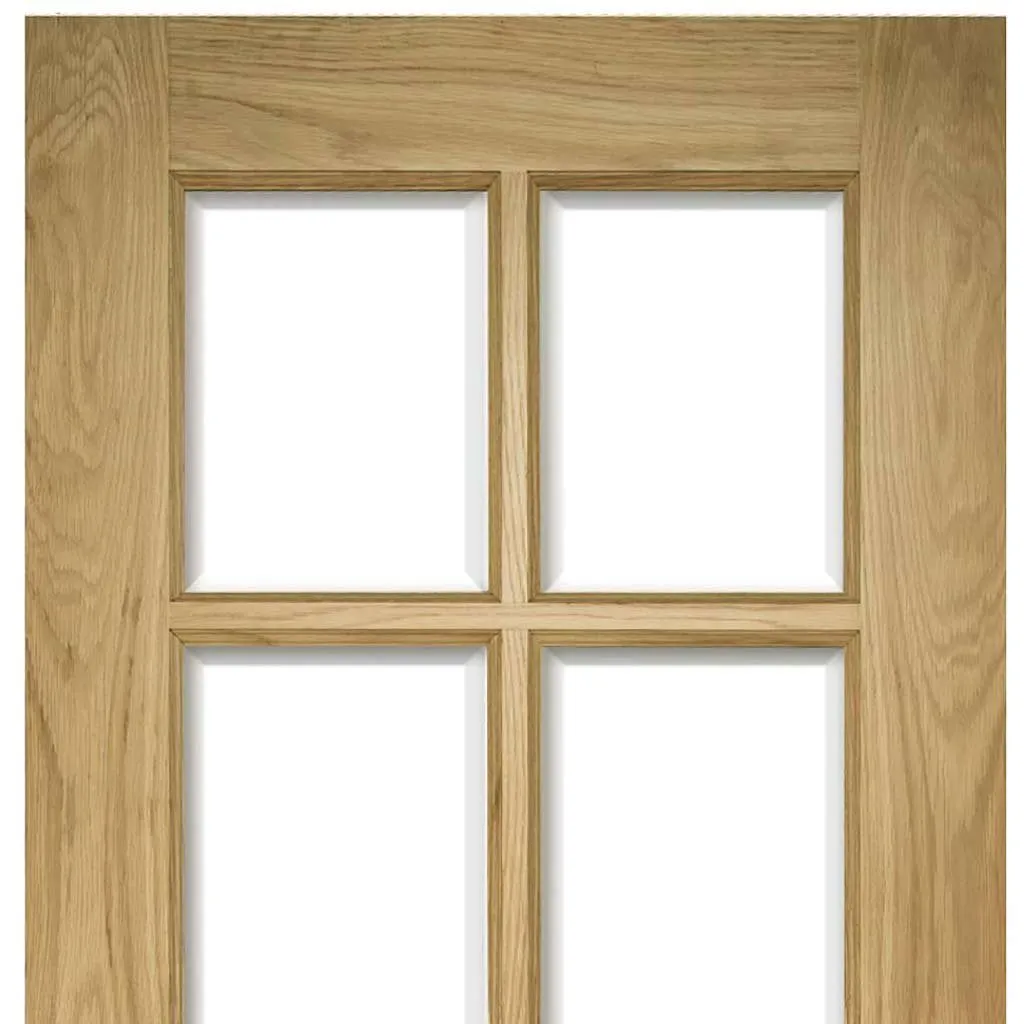 Four Folding Doors & Frame Kit - Bristol Oak 2 2 - 10 Pane Clear Bevelled Glass - Unfinished