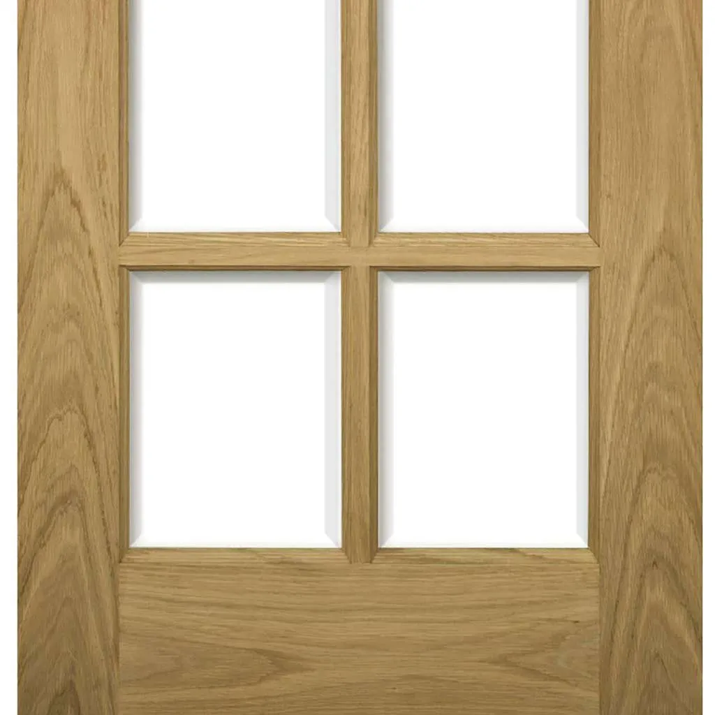 Four Folding Doors & Frame Kit - Bristol Oak 2 2 - 10 Pane Clear Bevelled Glass - Unfinished