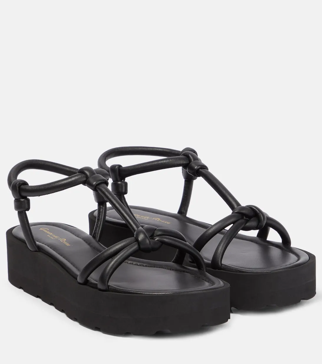 Gianvito Rossi leather platform sandals with knot, black