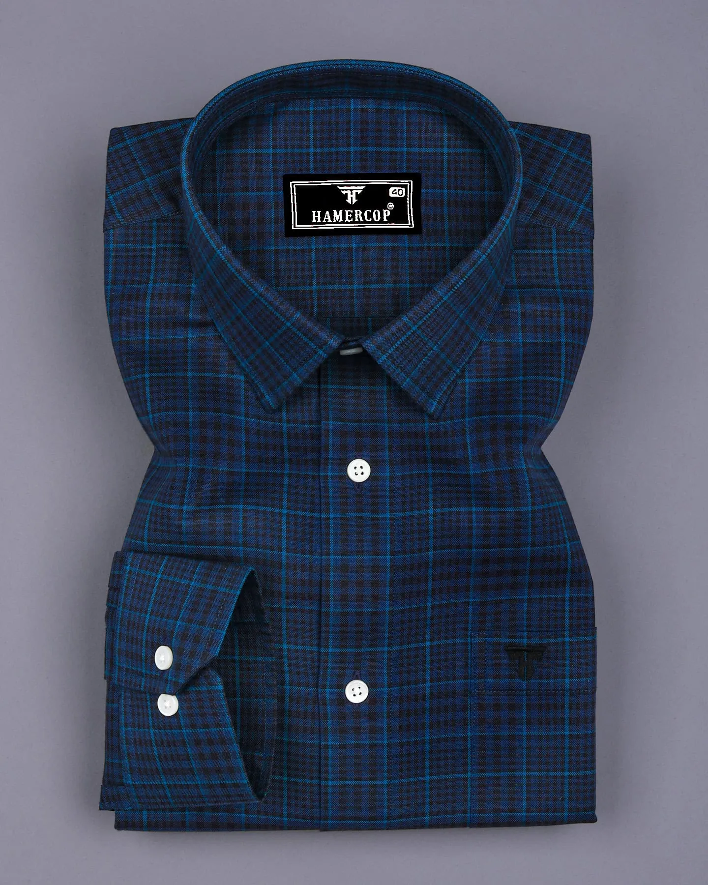 Herson Blue With Black Check Oxford Cotton Shirt