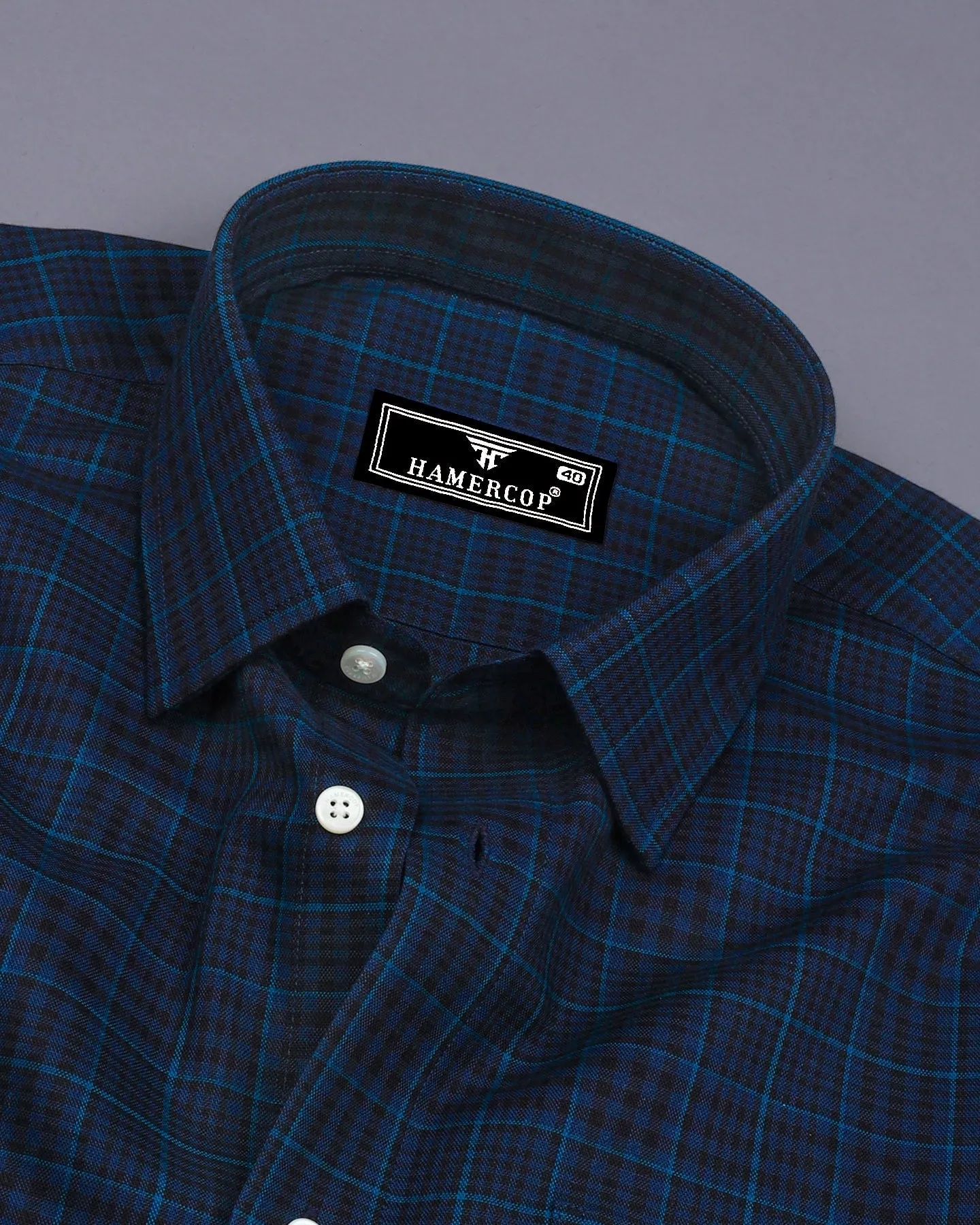Herson Blue With Black Check Oxford Cotton Shirt