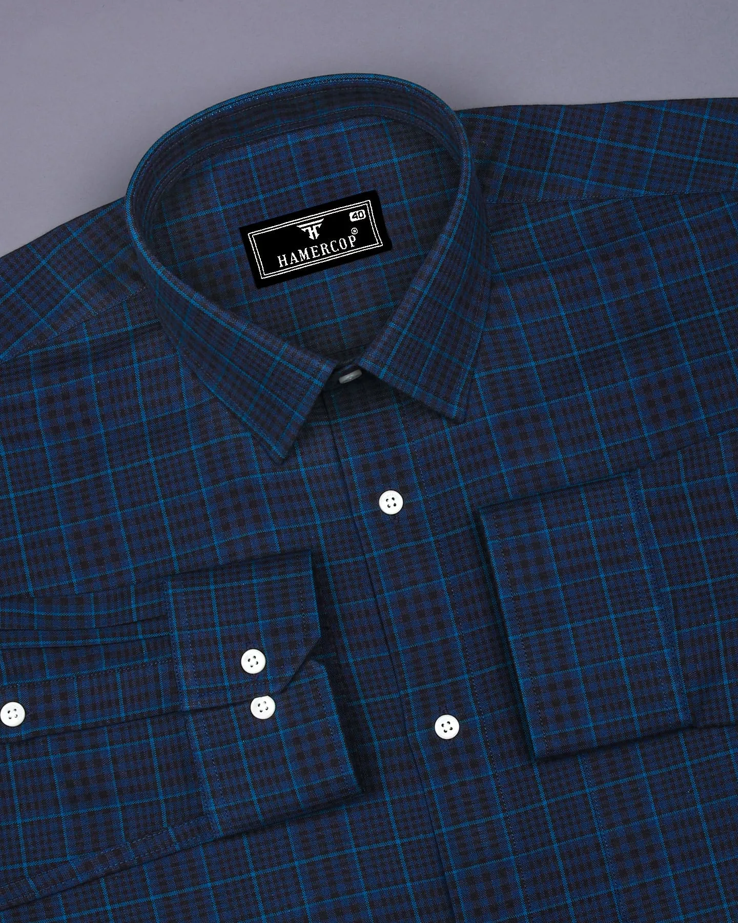 Herson Blue With Black Check Oxford Cotton Shirt