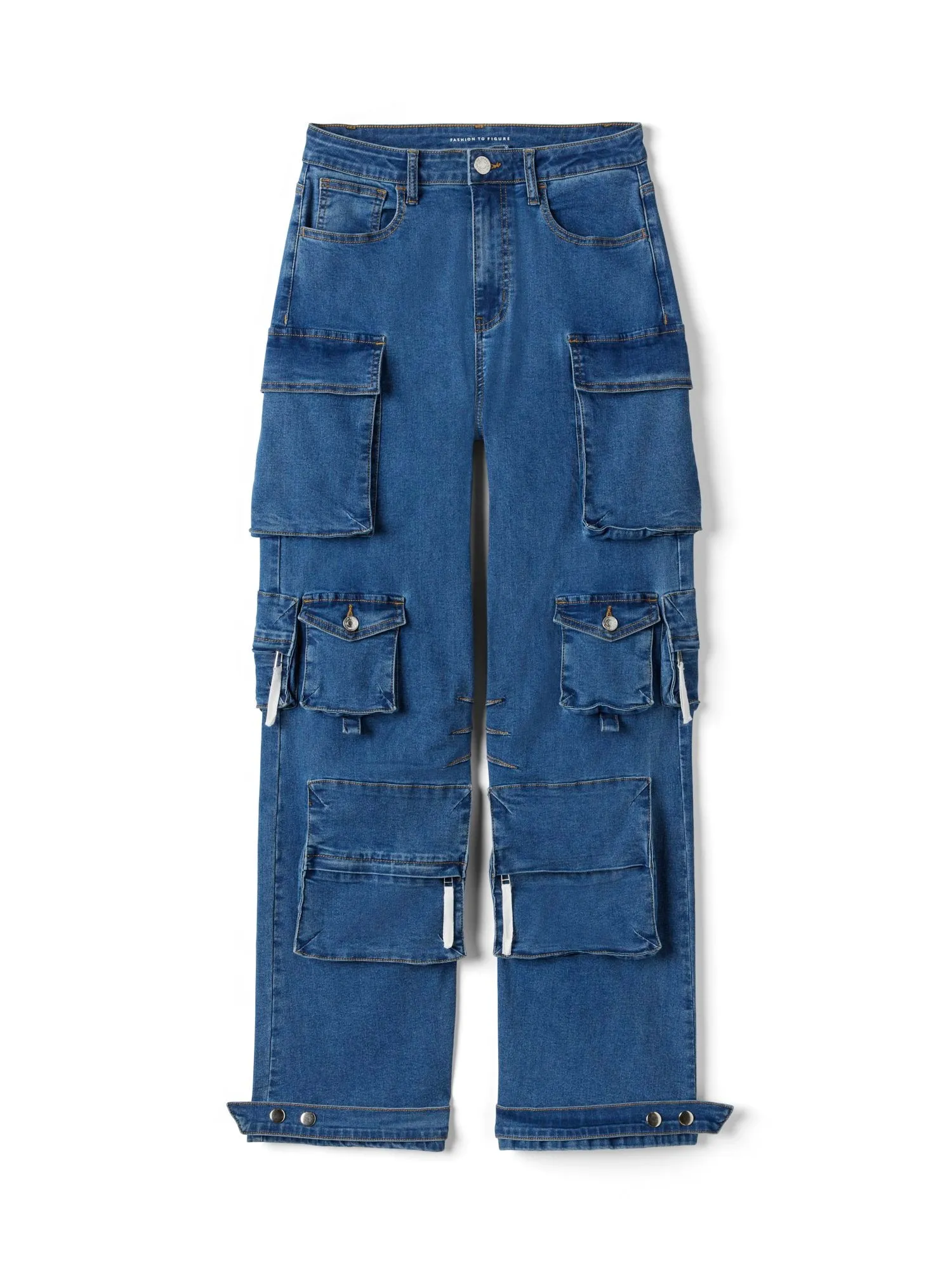 High Rise Straight Leg Denim Cargo Jeans