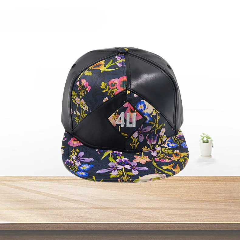 holesale Autumn and Winter New High Street Men and Women Flat Brim Hat PU Bright Patent Leather Hip-hop Toe Hat