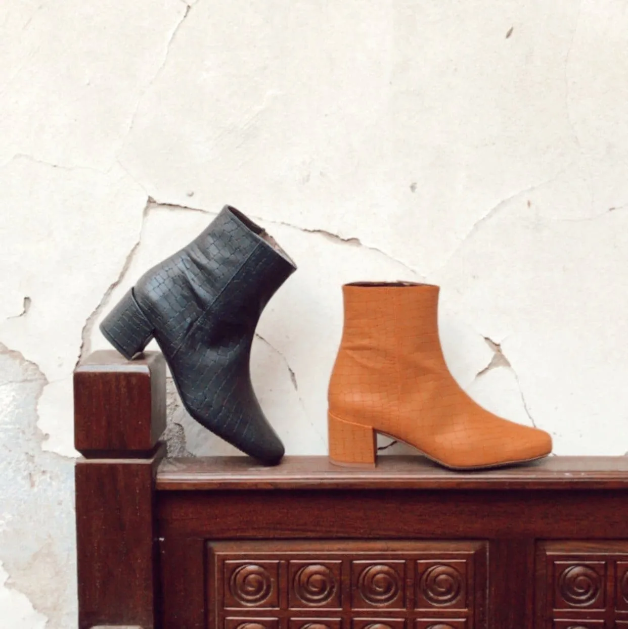 'Jacqui' vegan-leather ankle boot by Zette Shoes - black croc