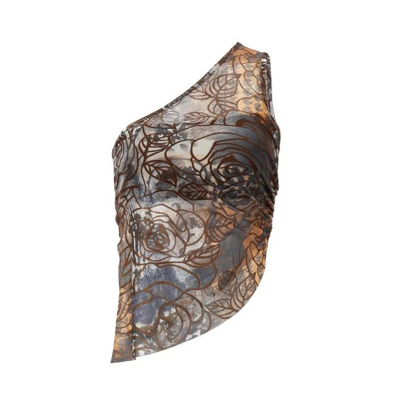 One-Shoulder Asymmetrical Print Top