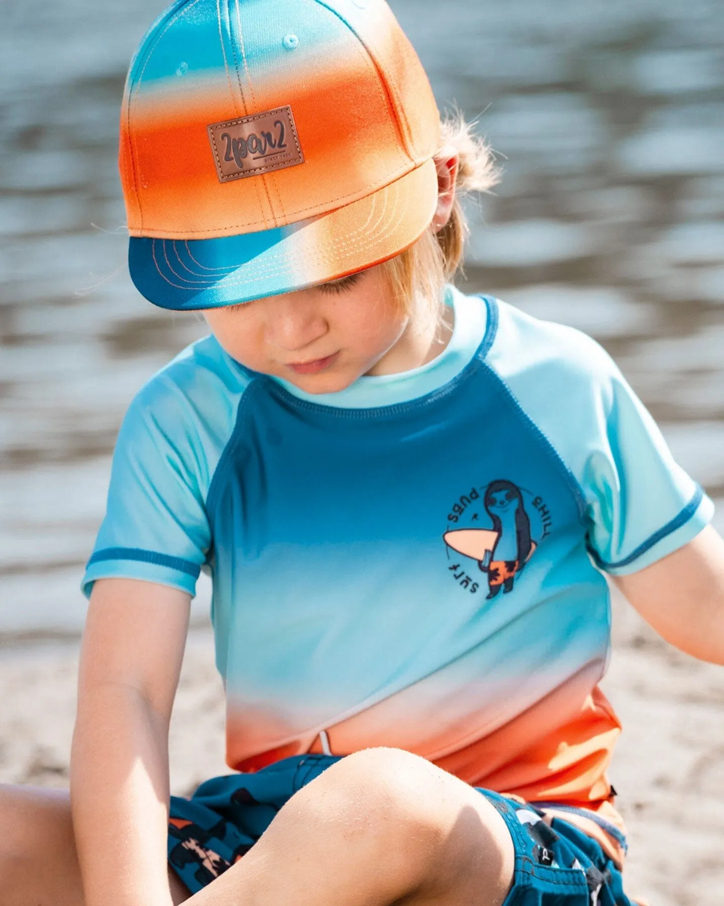 Printed Cap Navy Blue, Turquoise, And Orange