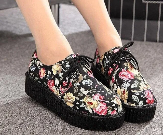 retro lace-up platform shoes