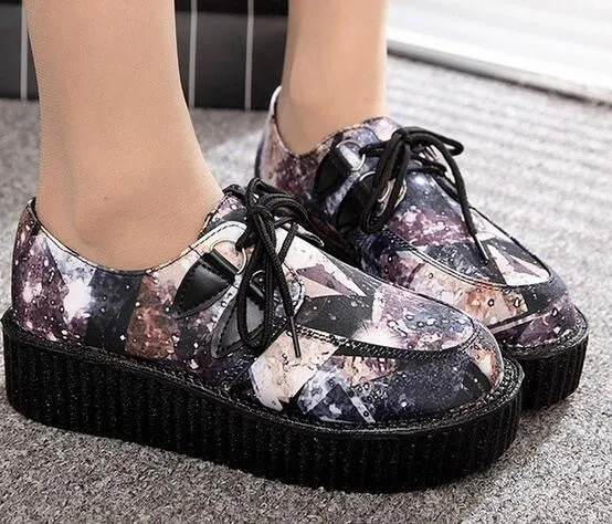retro lace-up platform shoes