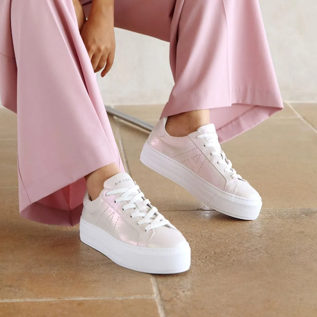 Sadie: Pearl Iridescent Leather Trainers