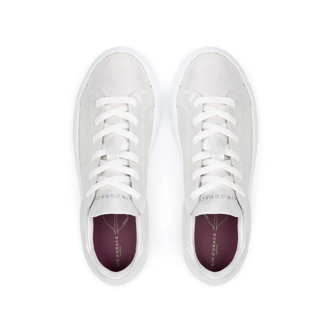 Sadie: Pearl Iridescent Leather Trainers