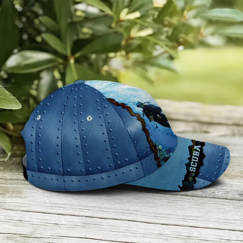 Scuba Diving Metallic Blue Baseball Cap Coolspod