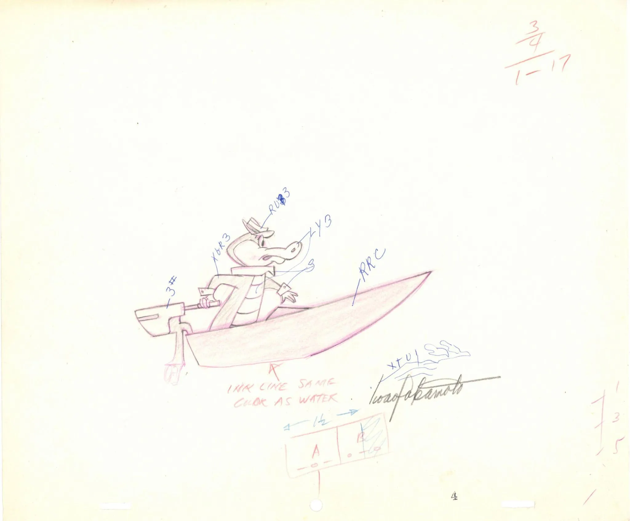 Wally Gator Original Production Drawing Opening Title Signed by Iwao Takamoto