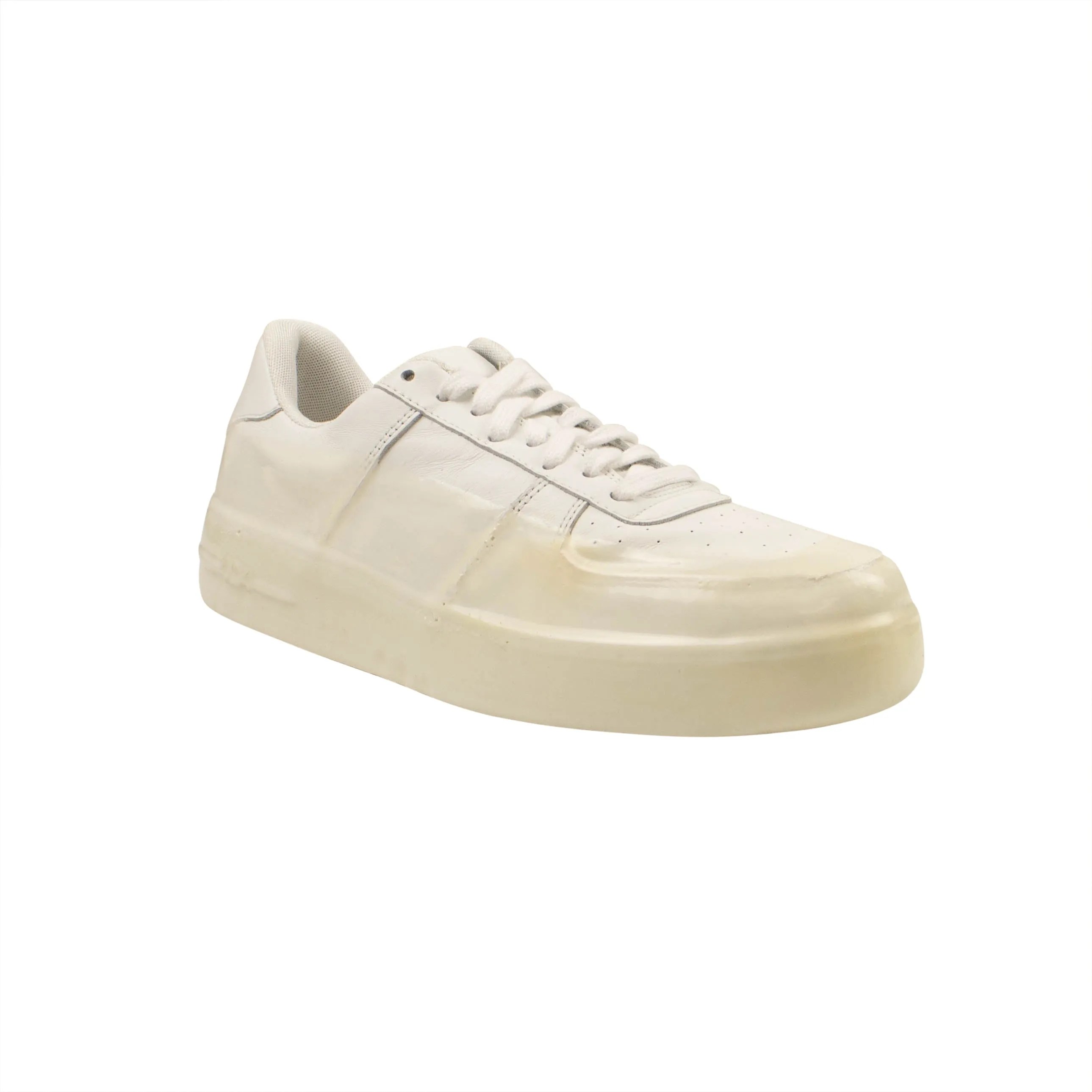 White Wax Dipped Low Top Sneakers