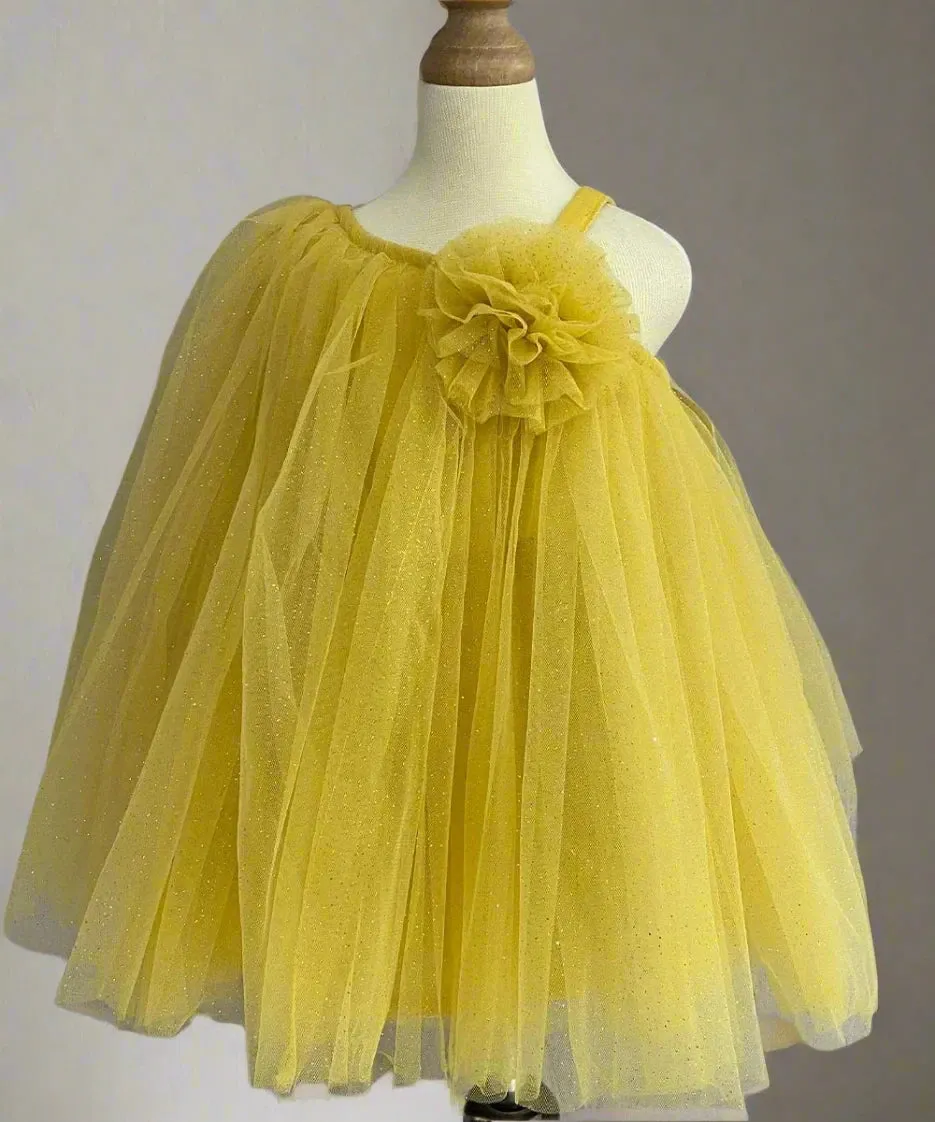 Yellow Coloured Stylish Net Frock with Matching Shoes